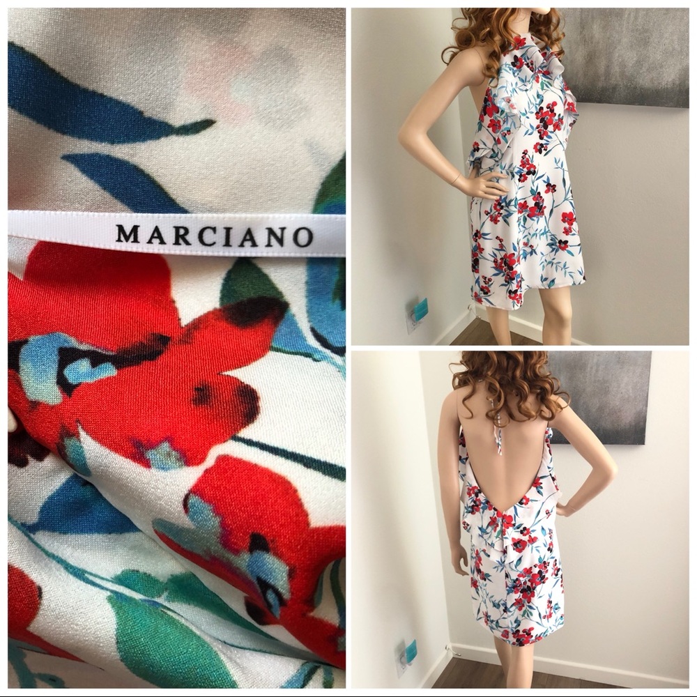 Marciano Floral Open Back Halter Cocktail Dress